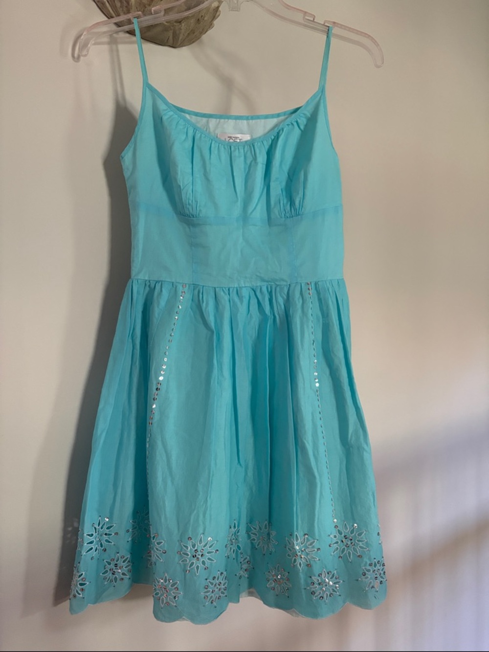 LOFT Aqua Blue Eyelet Sundress with Spaghetti Straps